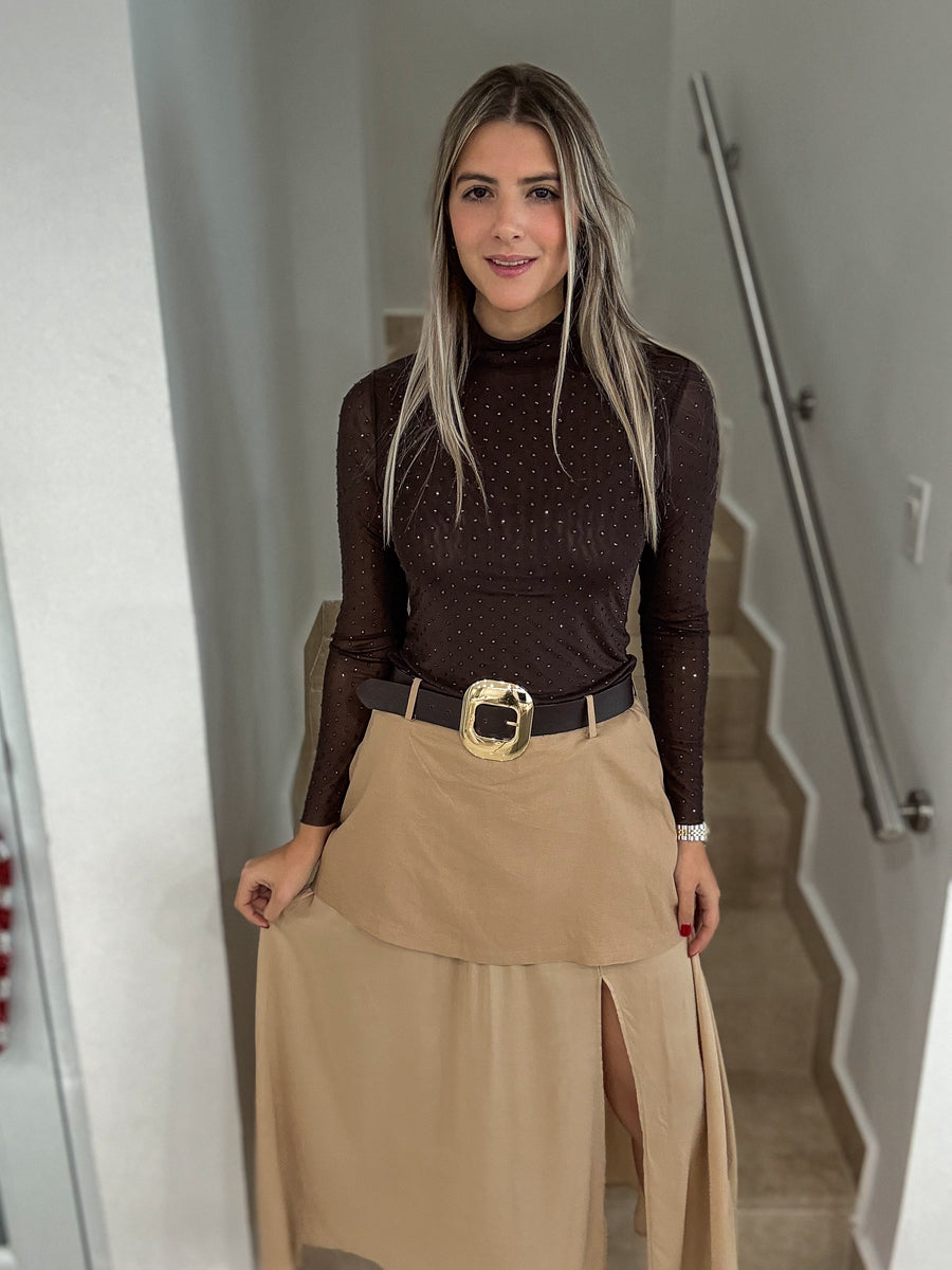 LATTE BELTED SKIRT