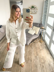 WHITE GAUZE CARGO PANTS