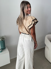 TAUPE/BLACK BLOUSE