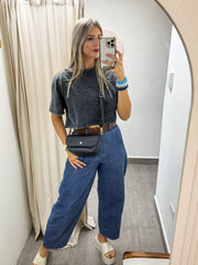 NAVY RHINESTONES CROP TSHIRT