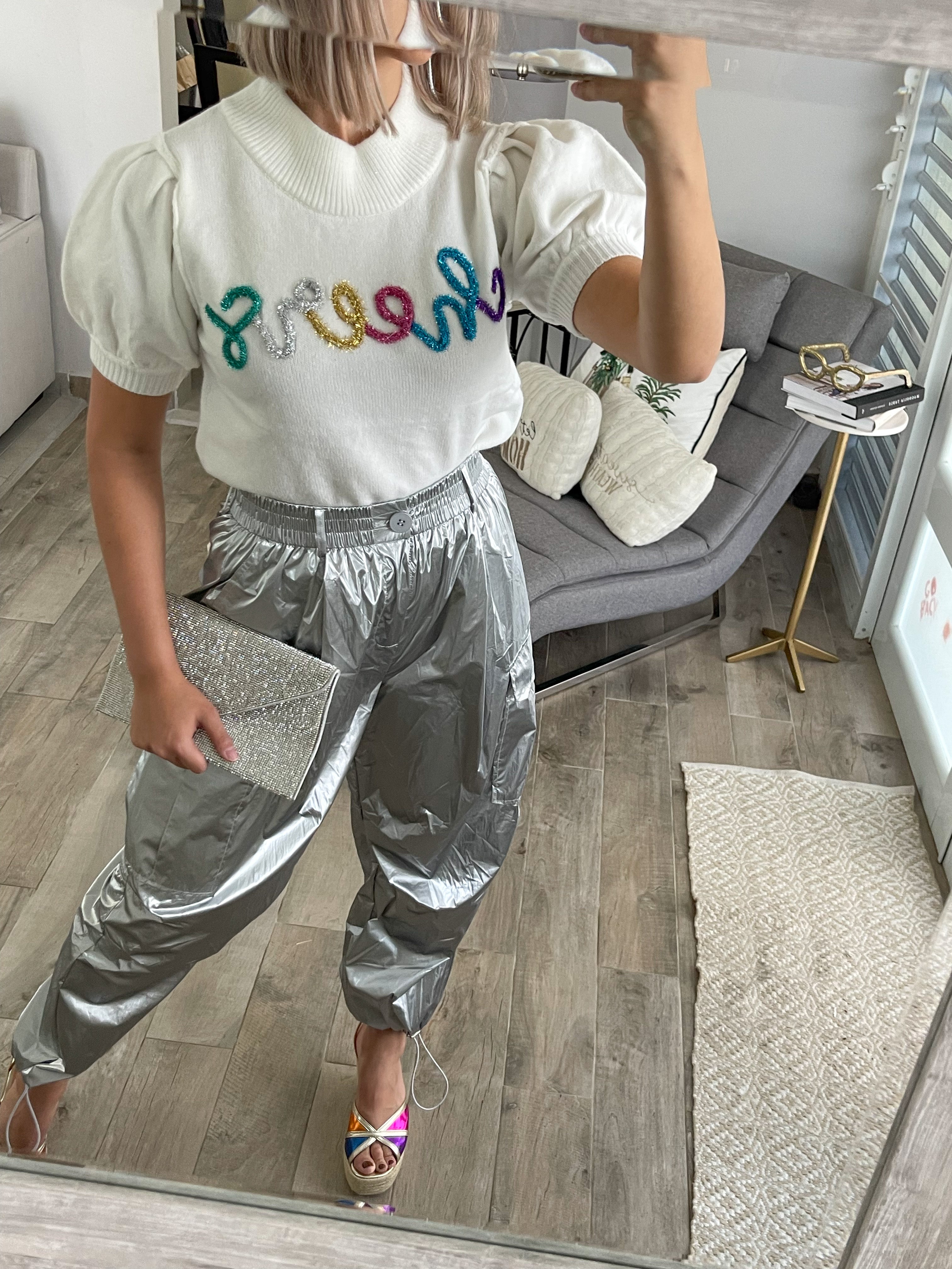 SILVER METALLIC CARGO PANTS