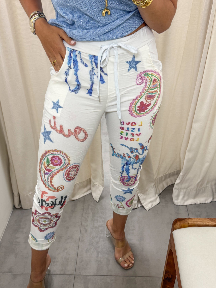 IVORY PRINTED CRINKLE JOGGERS