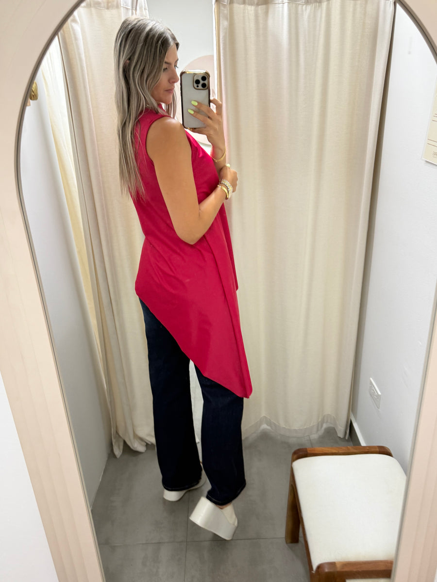 PIA CRANBERRY ASYMMERIC BLOUSE