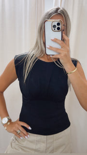 BLACK CORSET STYLE MODAL STETCHY BLOUSE
