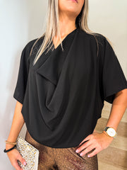 BLACK DRAPED TUNIC BLOUSE