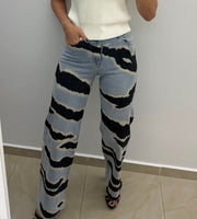 RHINESTONES PRINTED JEANS
