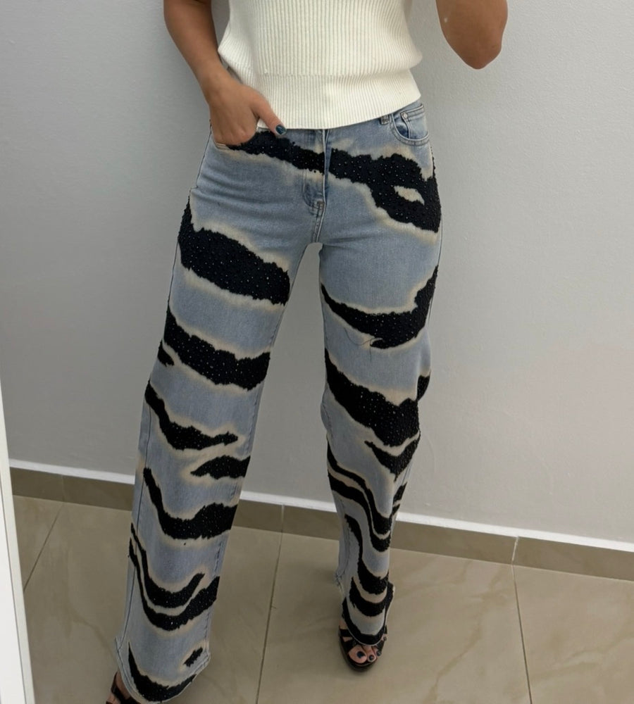 RHINESTONES PRINTED JEANS