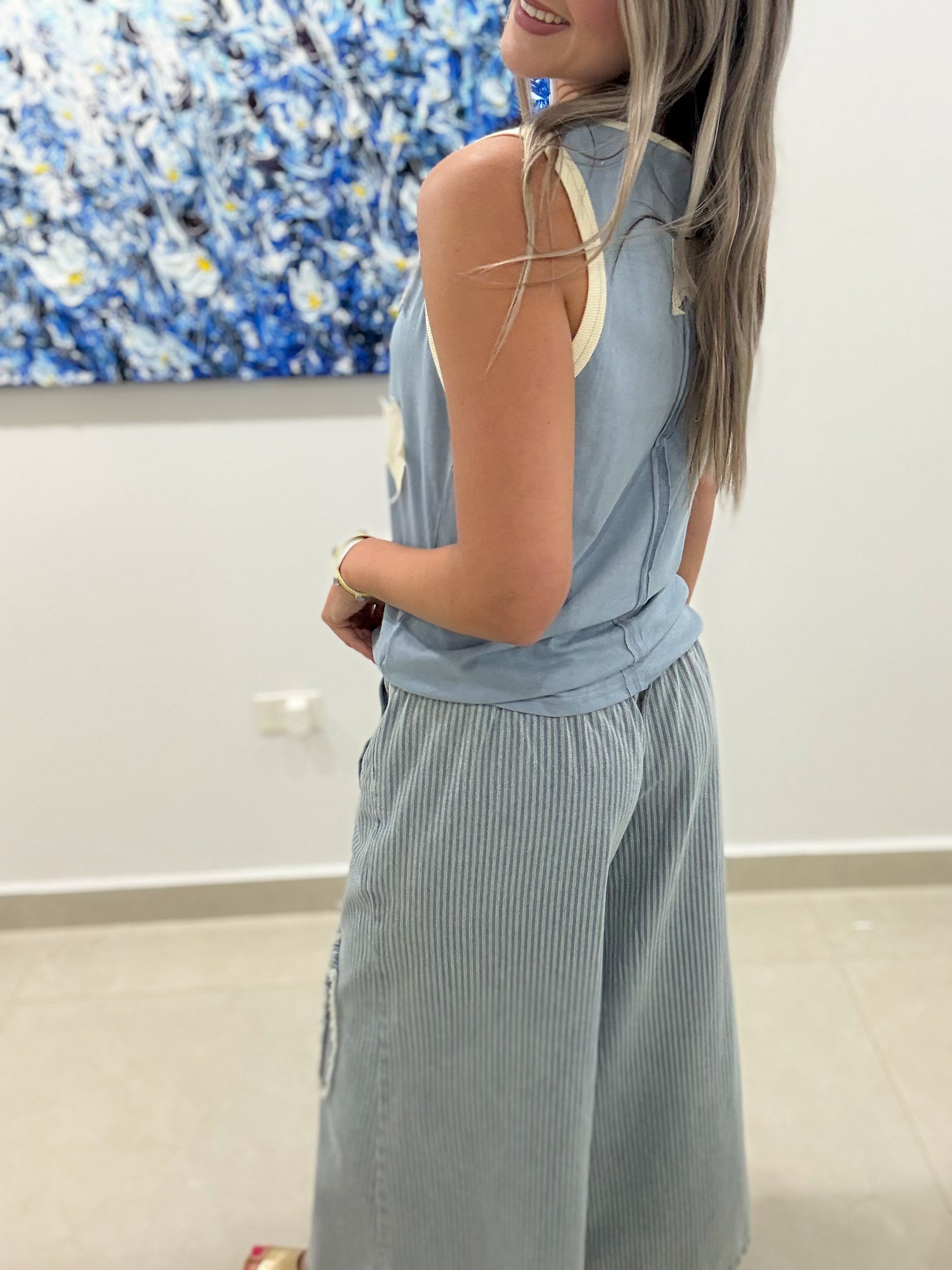 BLUE/CREAM STAR PATCHWORK TANK TOP