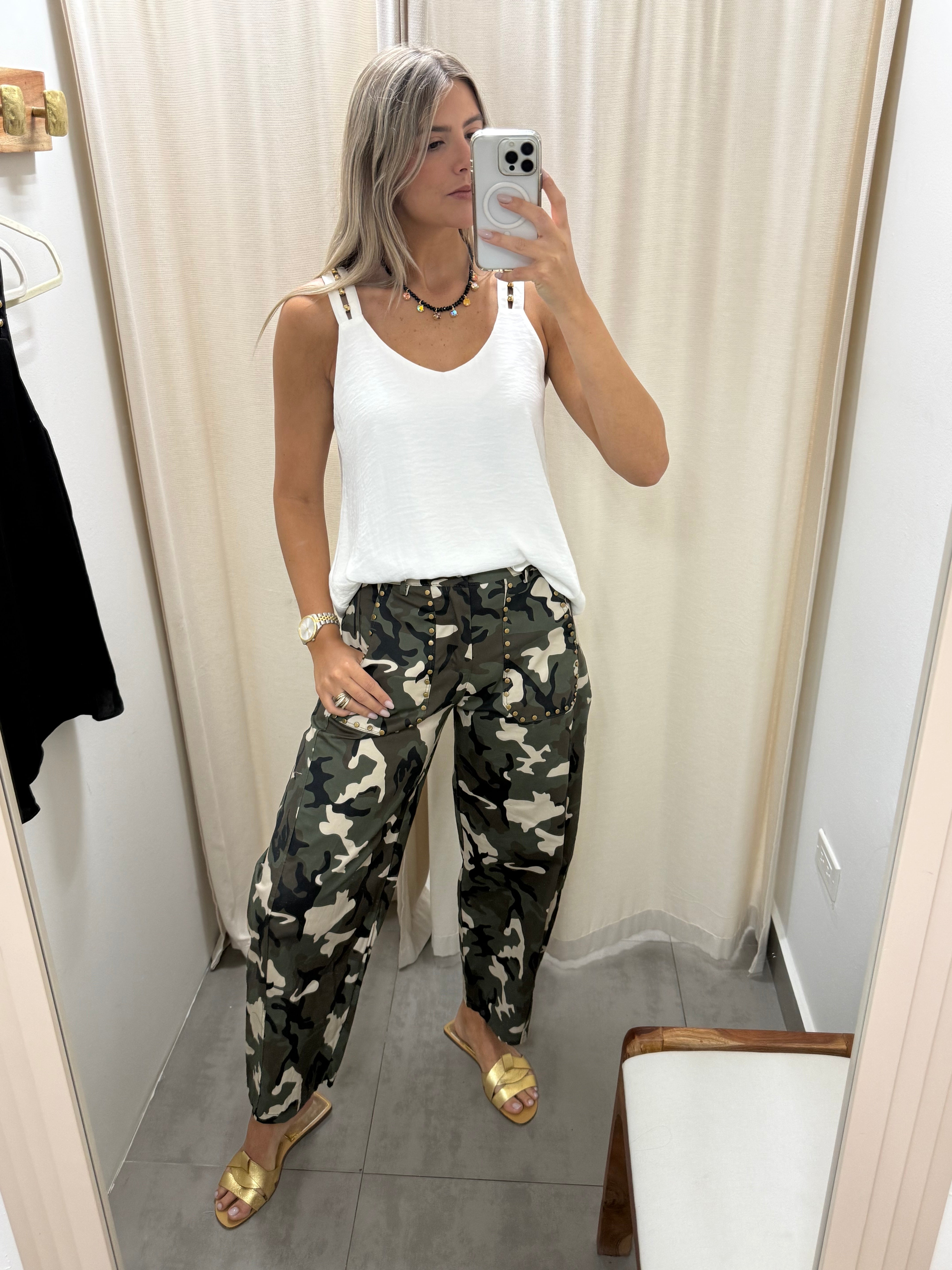 STUDDED DETAIL SATIN TANK BLOUSES