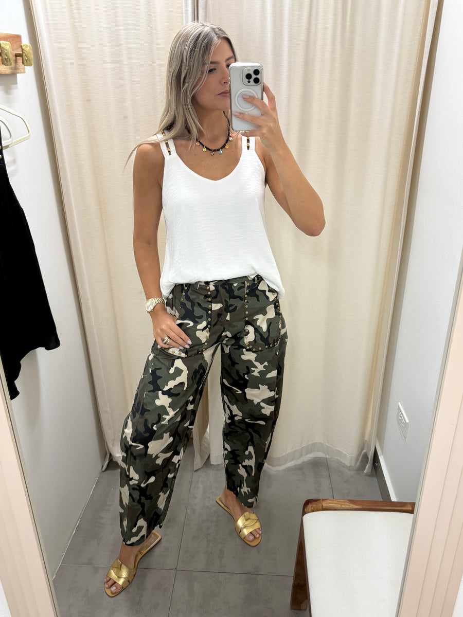 STUDDED DETAIL SATIN TANK BLOUSES