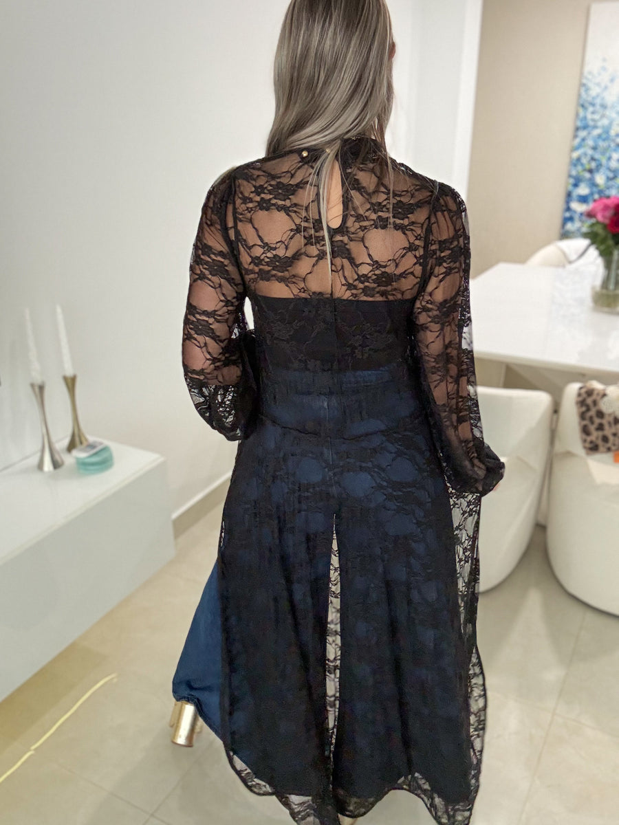 BLACK STRETCHY LACE HIGH LOW TOP