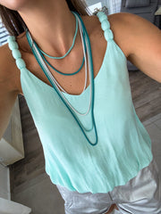 AQUA SATIN ELABORATED STRAP TANK BLOUSE