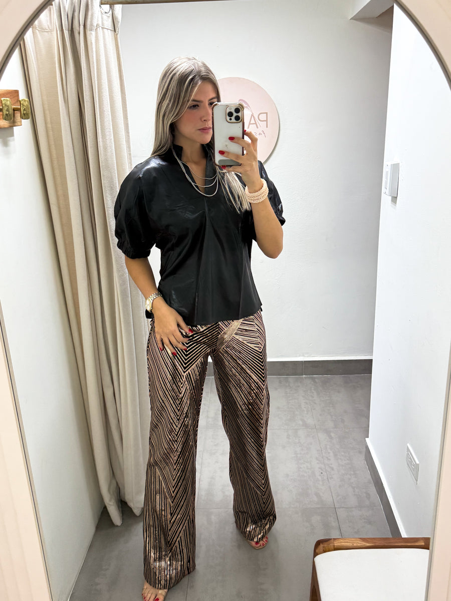 BRONZE SEQUIN STRETCHY PANTS