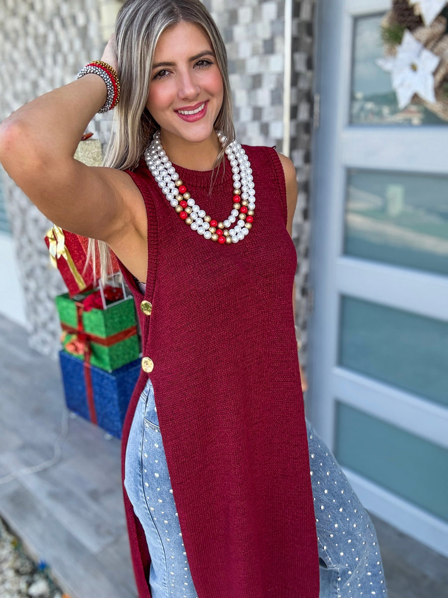 PEARL RED/GOLD LAYERED NECKLACE