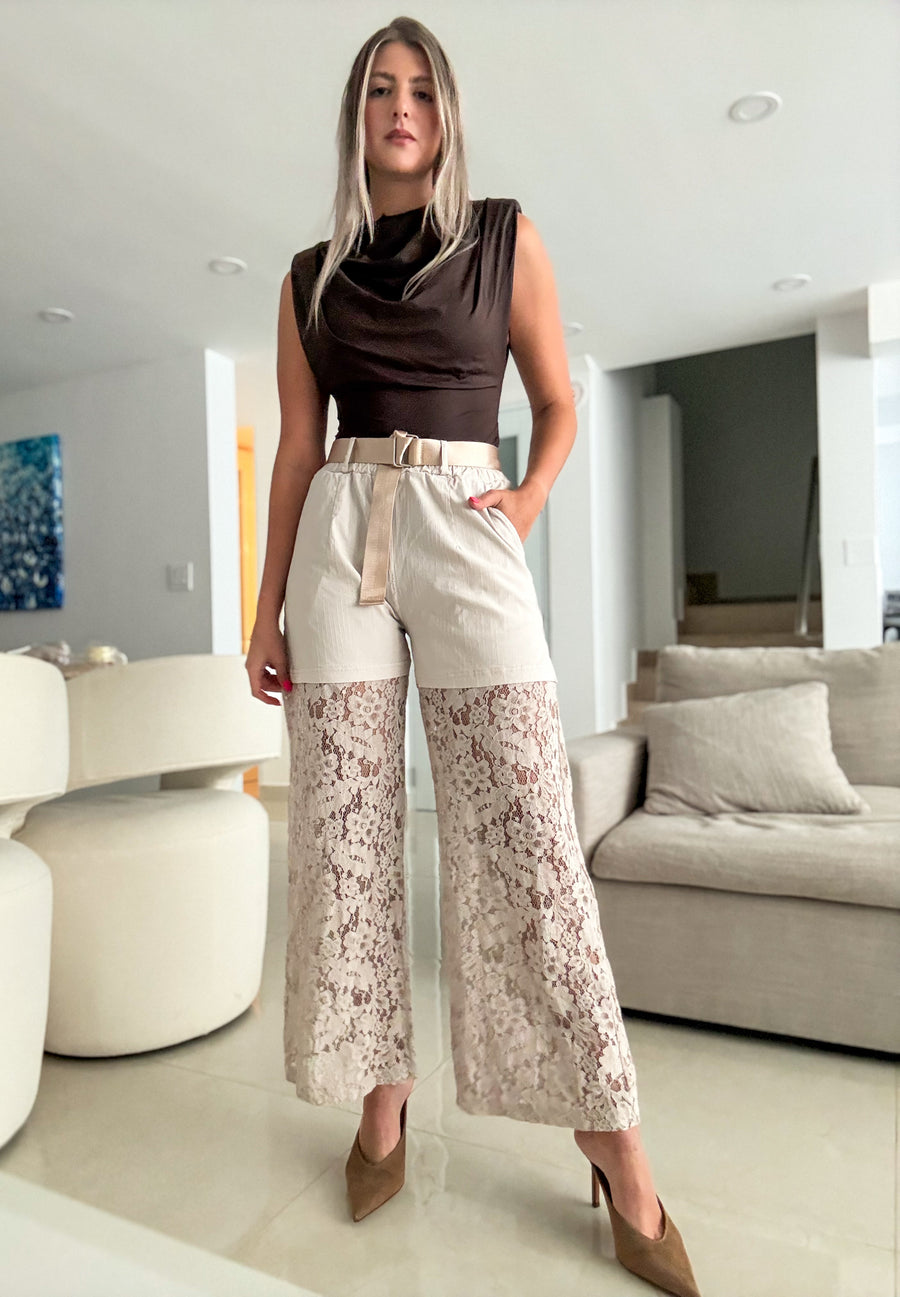 BEIGE LACE PANTS