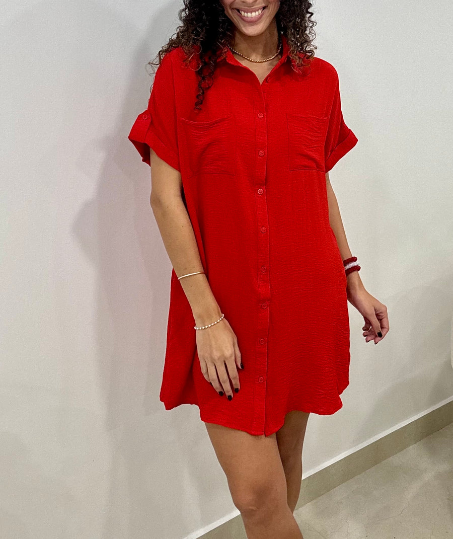RED SHIRT DRESS