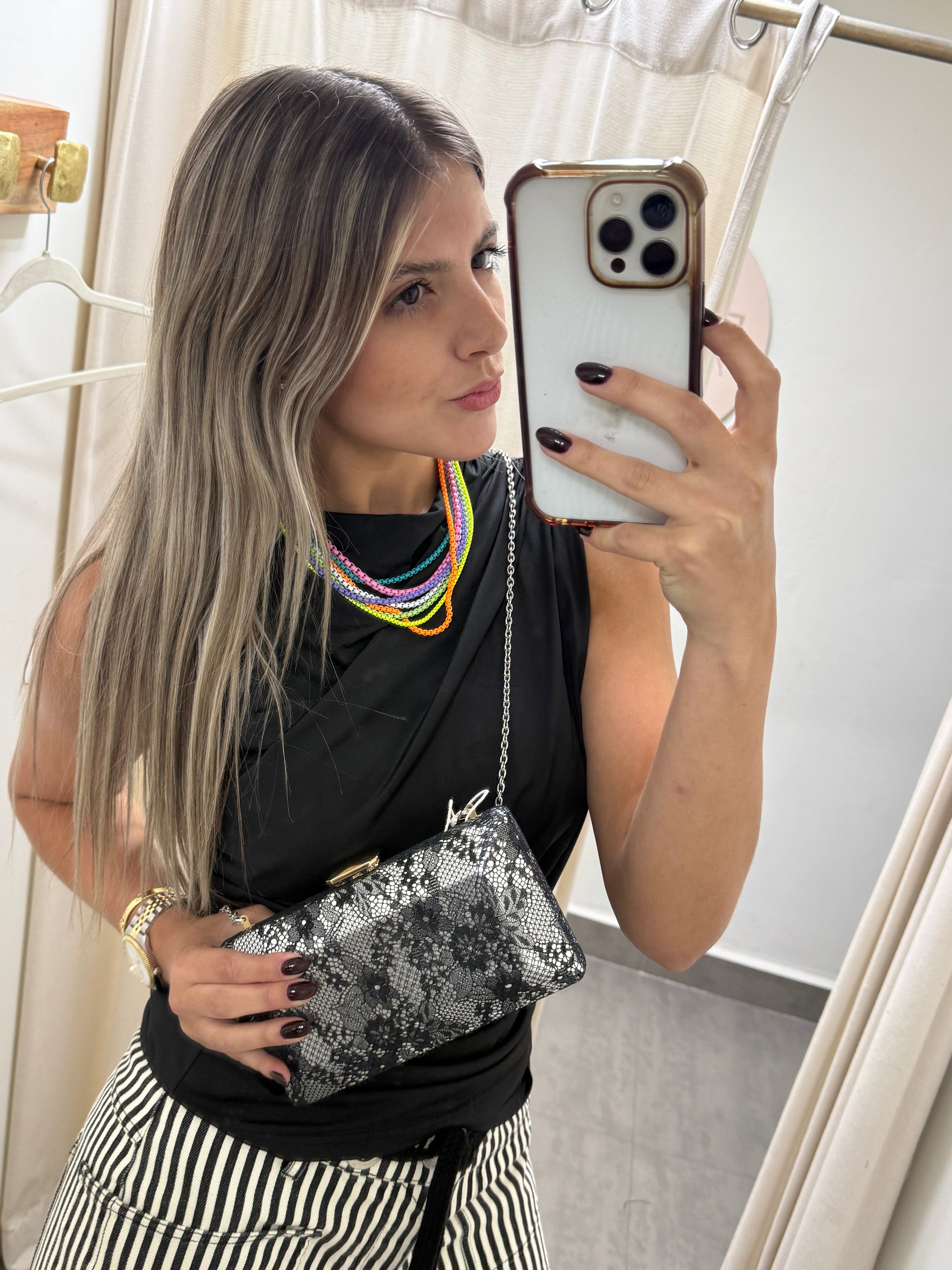 LACE TRICOLOR CLUTCH