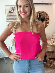 HOT PINK STRAPLESS PLEATED TUBE TOP
