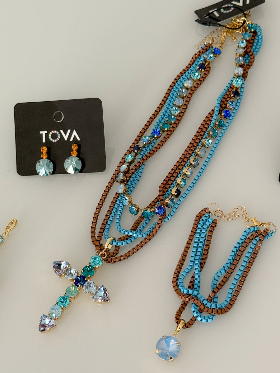 BROWN/BLUE LAYERED NECKLACE