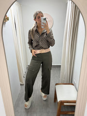 OLIVE/PINK POLKA DOT BLOUSE