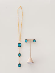 LONG GEM SQUARE NECKLACE SET IN AQUA