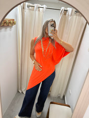 PIA NEON ORANGE ASYMMETRIC BLOUSE