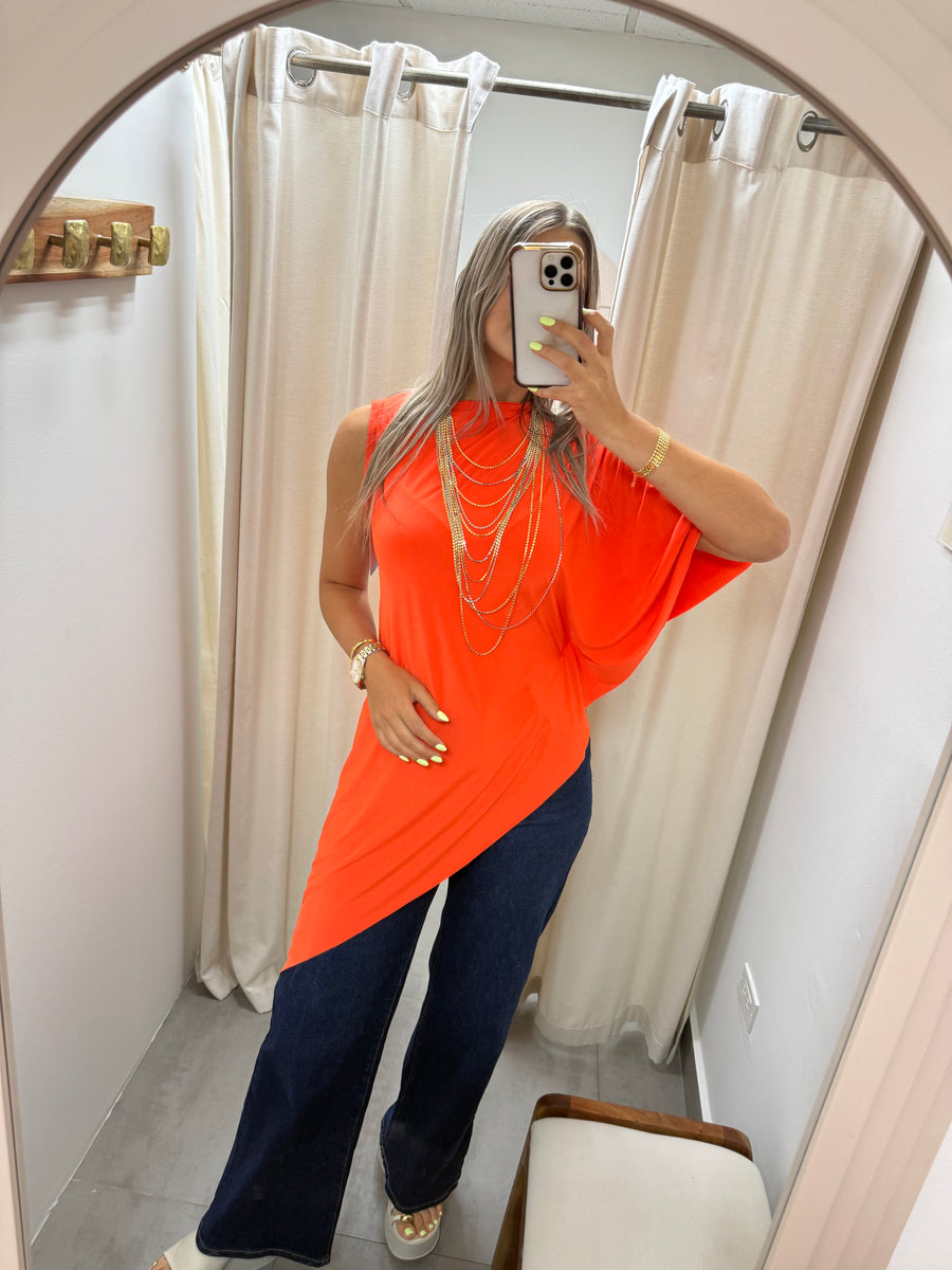 PIA NEON ORANGE ASYMMETRIC BLOUSE