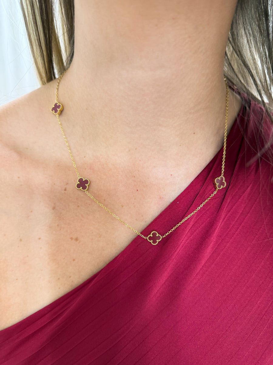 BURGUNDY CLOVER NECKLACE & BRACELET SET