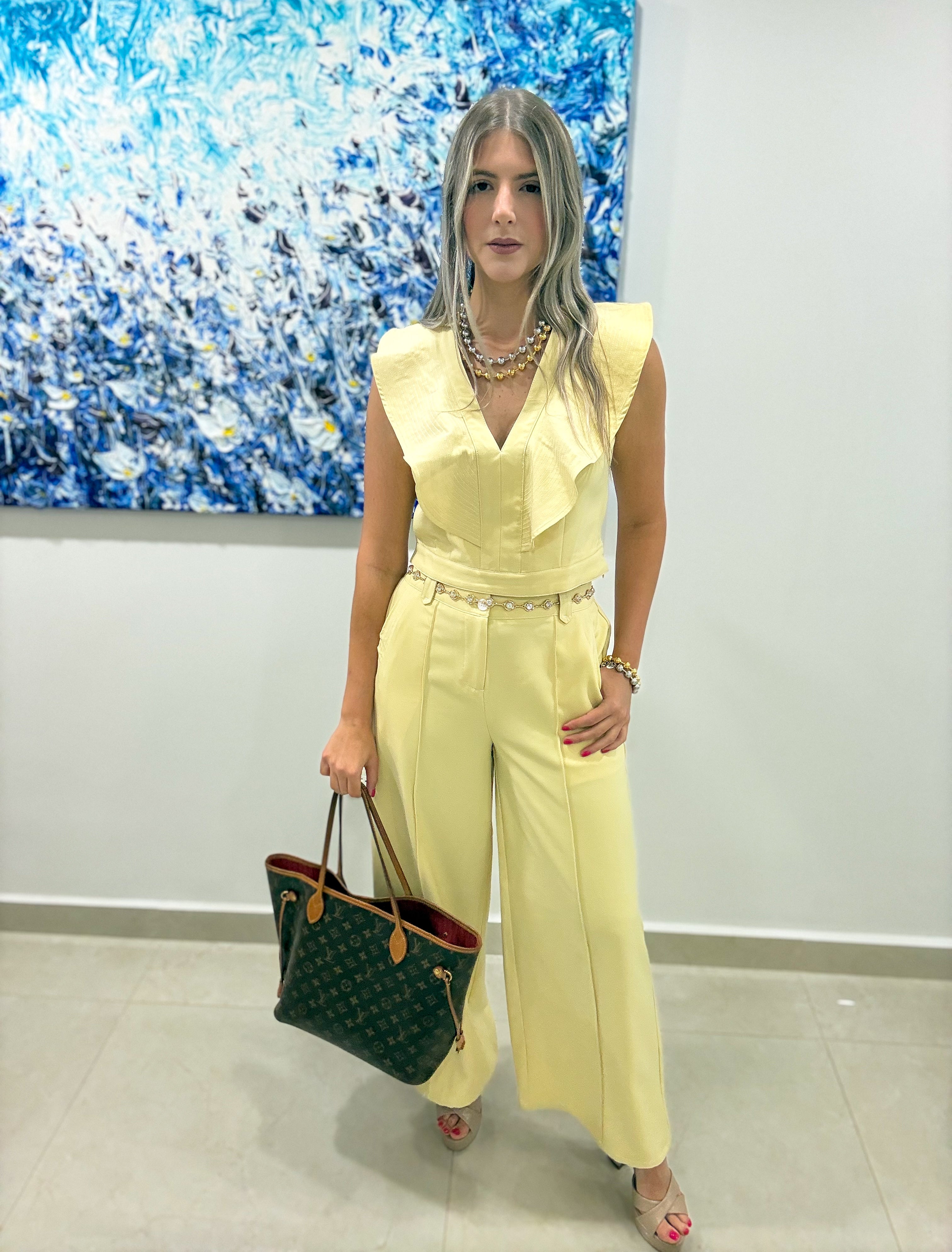 BUTTER YELLOW/WHITE STITCHING LONG PANTS