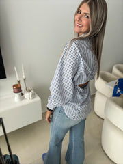 STRIPED BLUE OPEN BACK BLOUSE