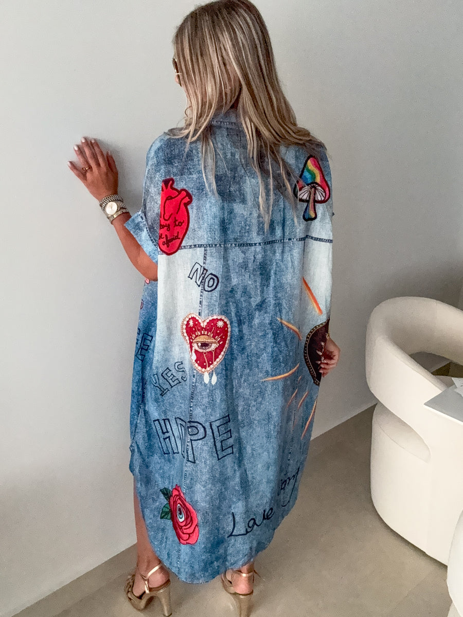 DENIM ILLUSION GRAPHIC DESIGNS DRESS