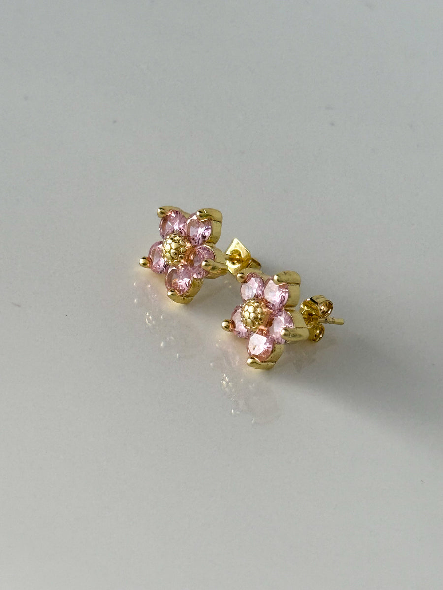 PINK FLOWER EAR STUD EARRINGS