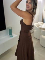 BROWN DREAMY BUSTIER MIDI DRESS