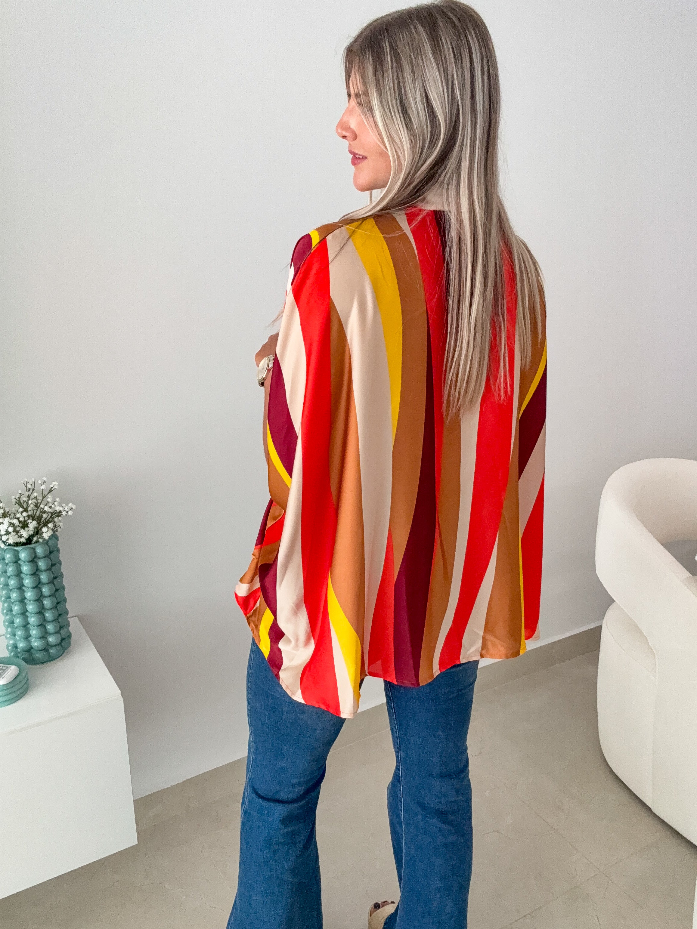 FALLISH PRINTED SATIN CAFTAN BLOUSE
