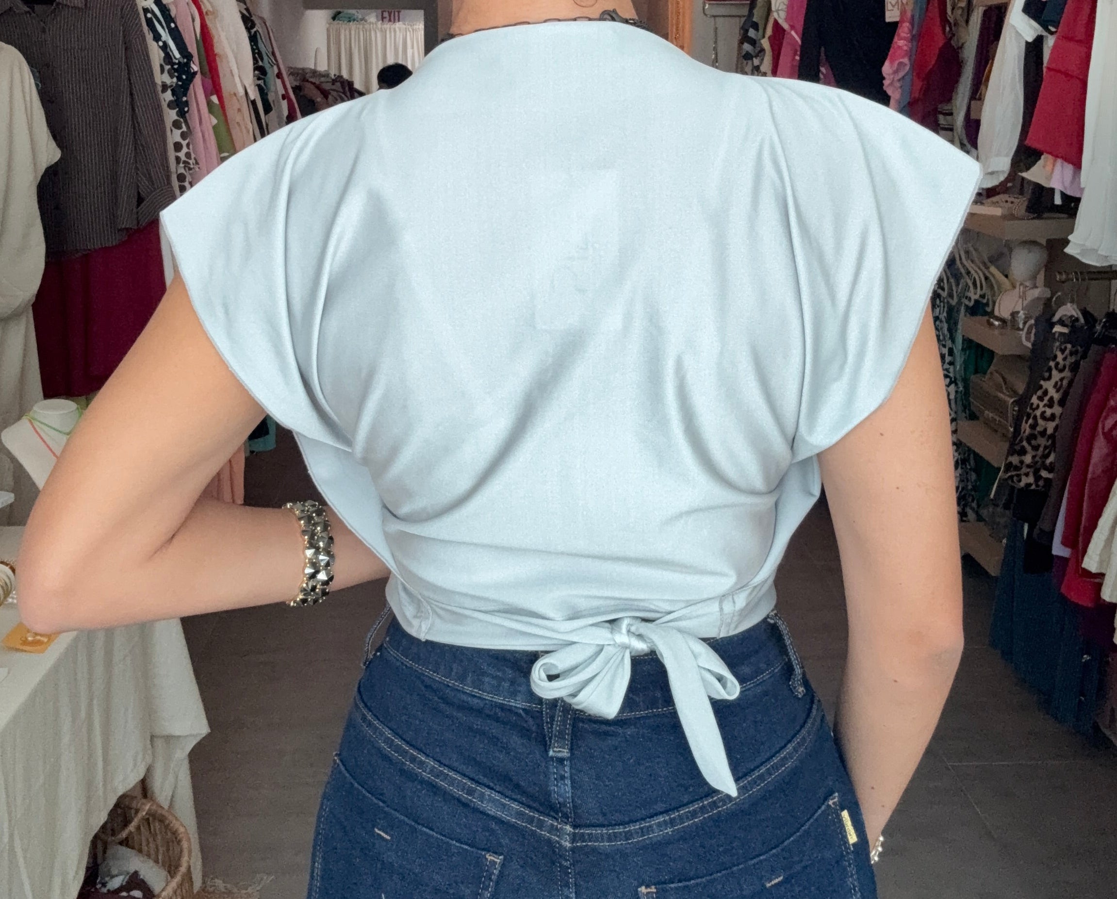 PIA SILVER SOLID SQUARE BLOUSE