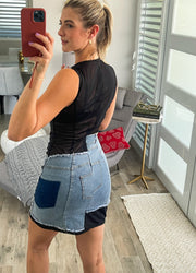 BLACK MESH DENIM CONTRAST DRESS
