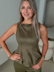 OLIVE SUEDE BLOUSE