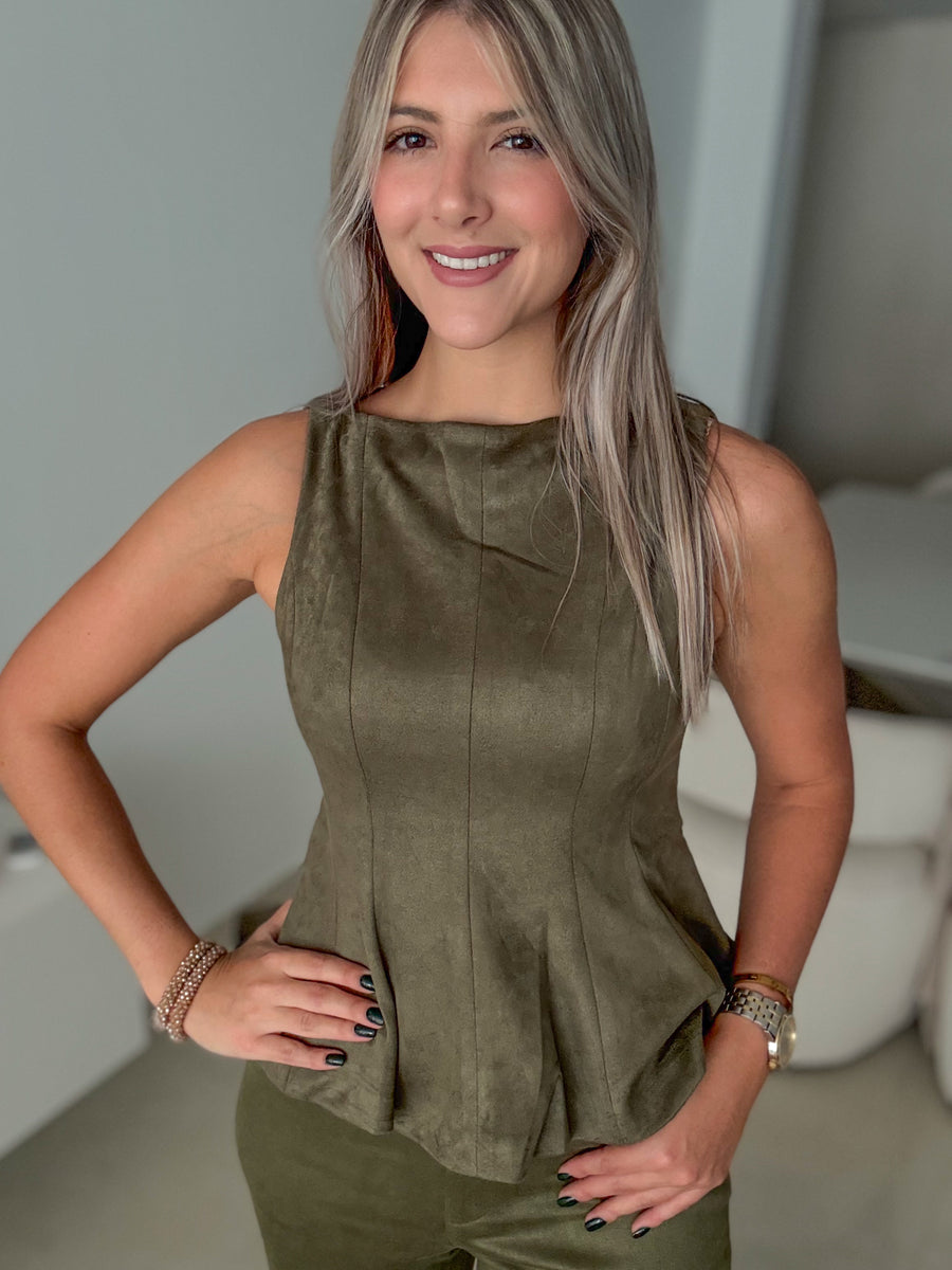 OLIVE SUEDE BLOUSE