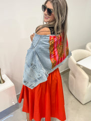 ORANGE MIDI SKIRT