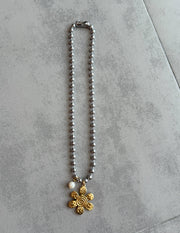 FLOWER TWO TONE BALL NECKLACE