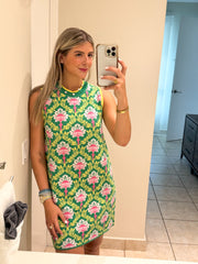 GREEN/PINK PRINTED DRESS