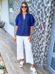 NAVY STUDDED BLOUSE