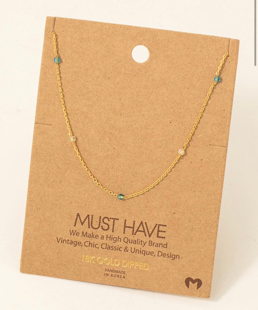 GOLD BLUE CRYSTAL NECKLACE
