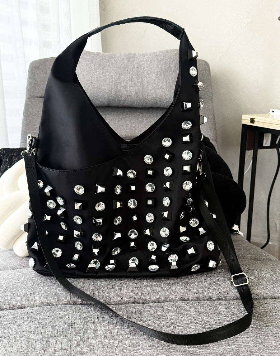 *PRE-ORDER* BLACK NYLON STUDDED BAG/CROSSBODY