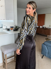BLACK SATIN HIGH WAISTED PANTS