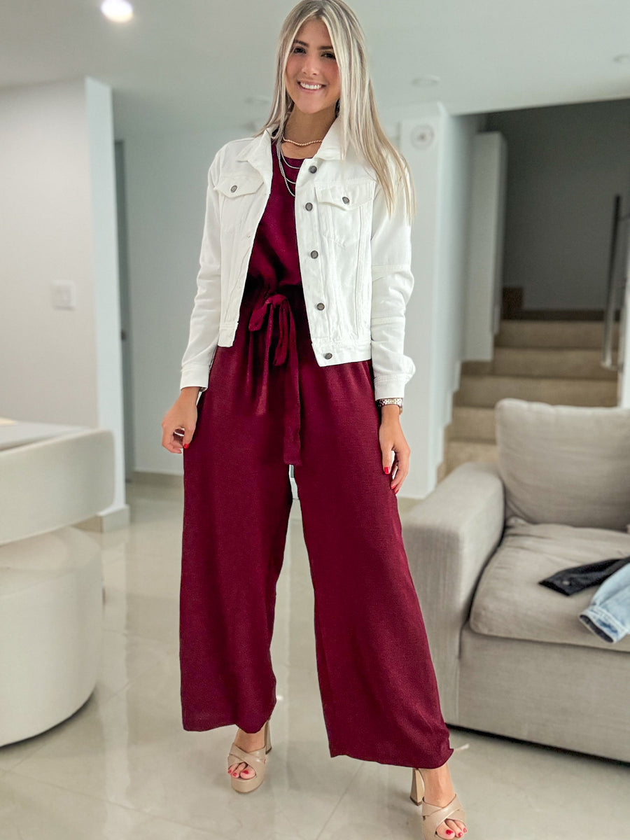 WINE SOLID JUMPSUIT