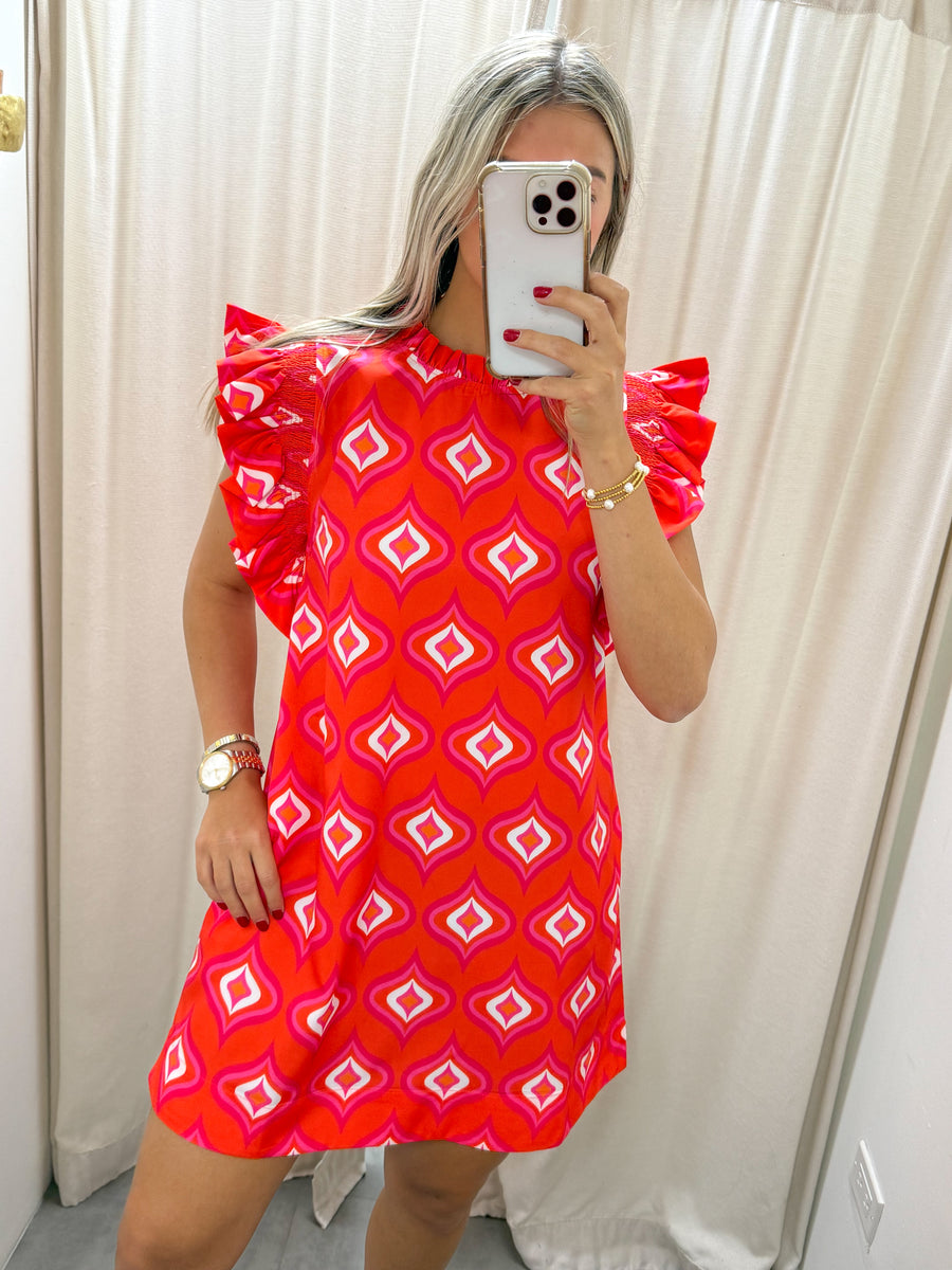 ORANGE/PINK PRINTED DRESS