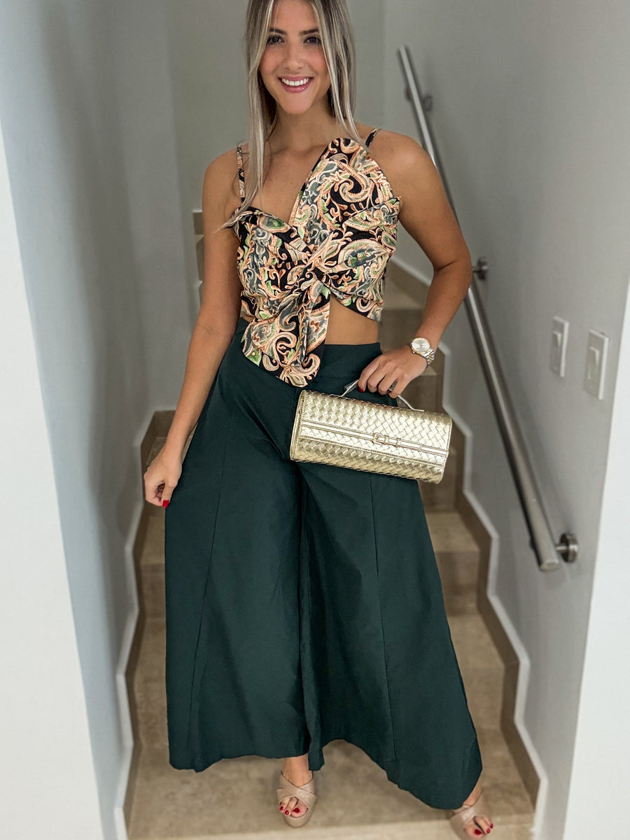 HUNTER GREEN WIDE LEGGED PALAZZO PANTS