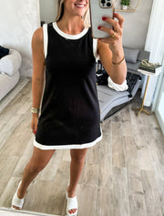 BLACK SIDE TRACK LINE STUDDED SHORT DRESS