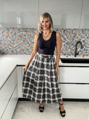 BLACK PLAID TEXTURED PALAZZOS